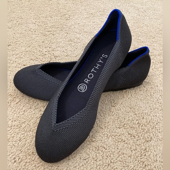 Rothy's RETIRED Charcoal / Dark Gray Racing Stripe Rounded Flat 7.5 - Picture 12 of 12